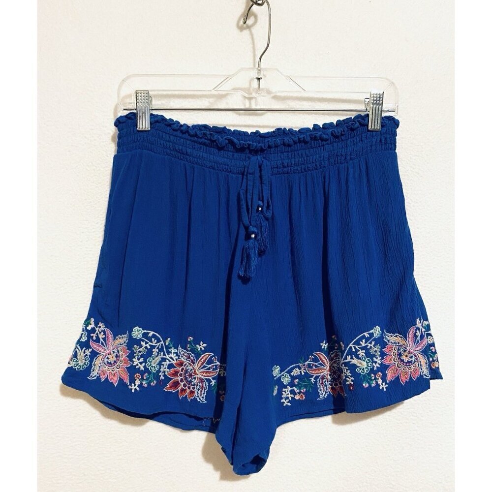 American Eagle Shorts Womens Medium Cobalt Blue Floral Embroidered Gauzy Boho